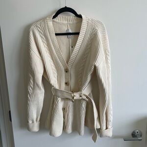 Cream Cable Knit Cardigan with Belt